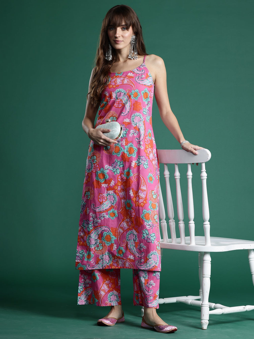 Indo Era Pink Printed Straight Kurta Palazzos set | Grocsy