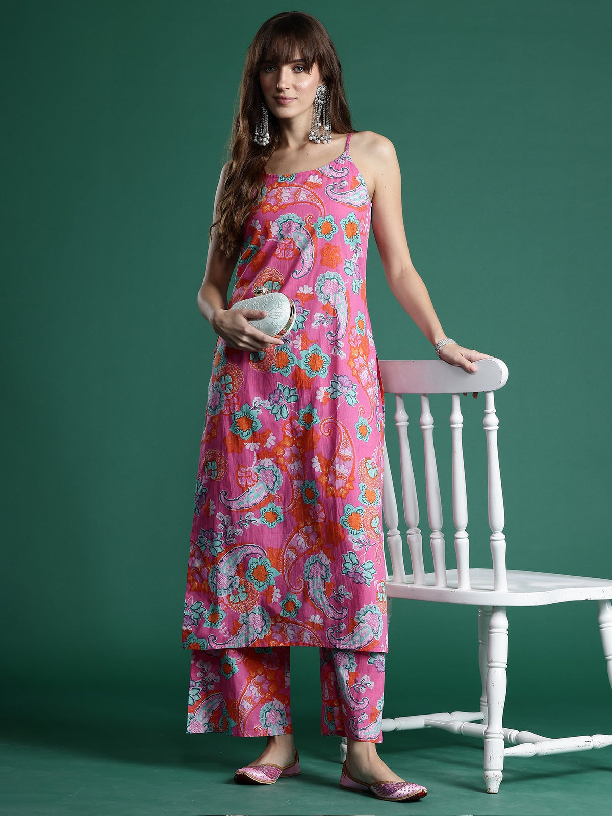 Indo Era Pink Printed Straight Kurta Palazzos set | Grocsy