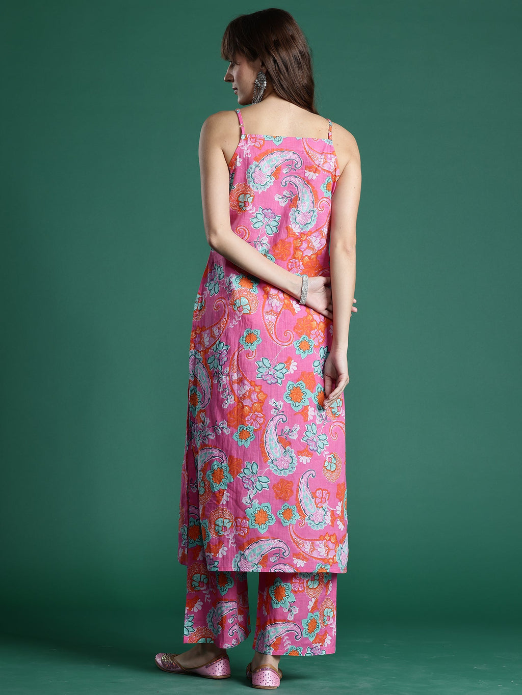 Indo Era Pink Printed Straight Kurta Palazzos set | Grocsy