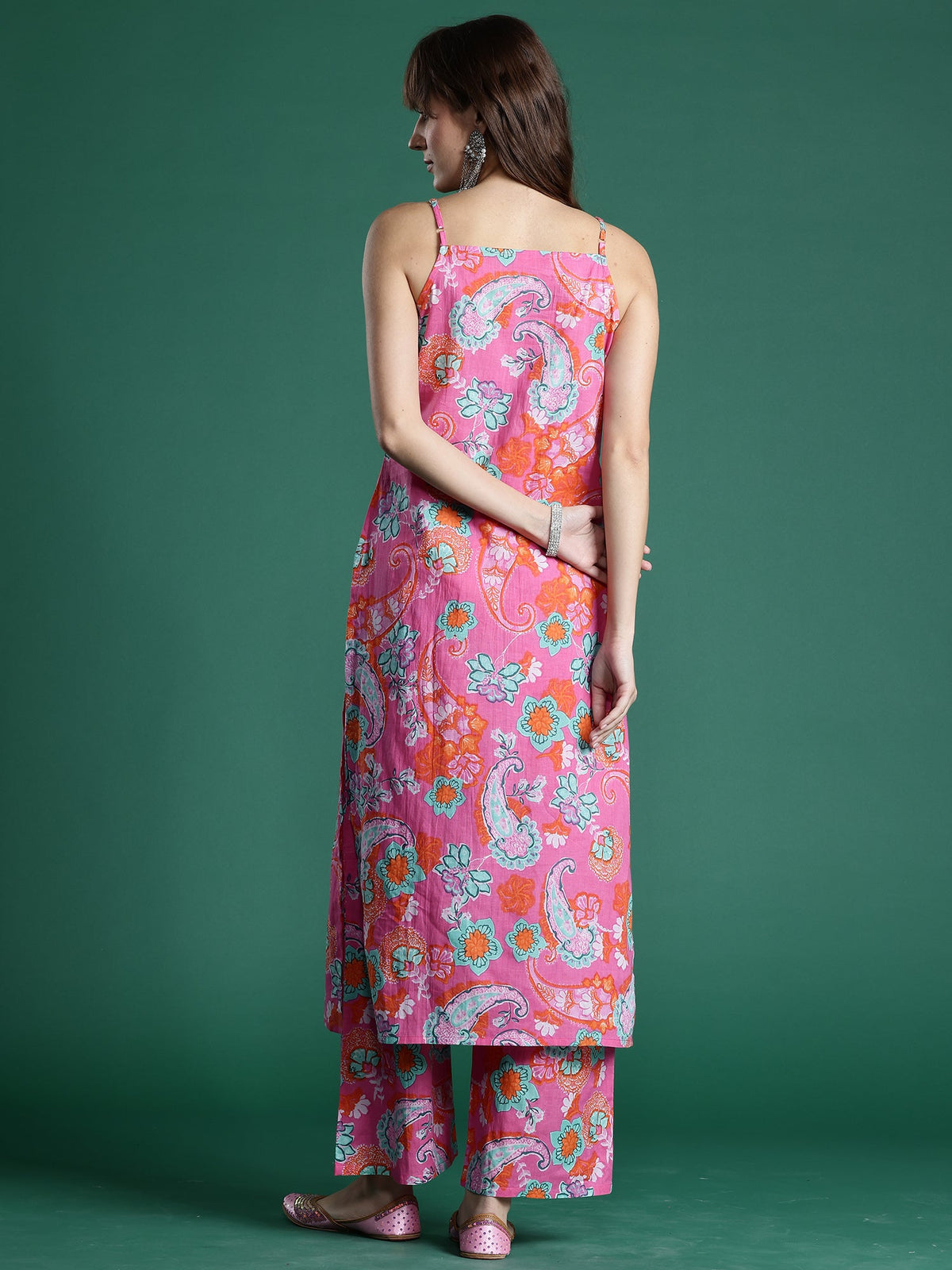 Indo Era Pink Printed Straight Kurta Palazzos set | Grocsy