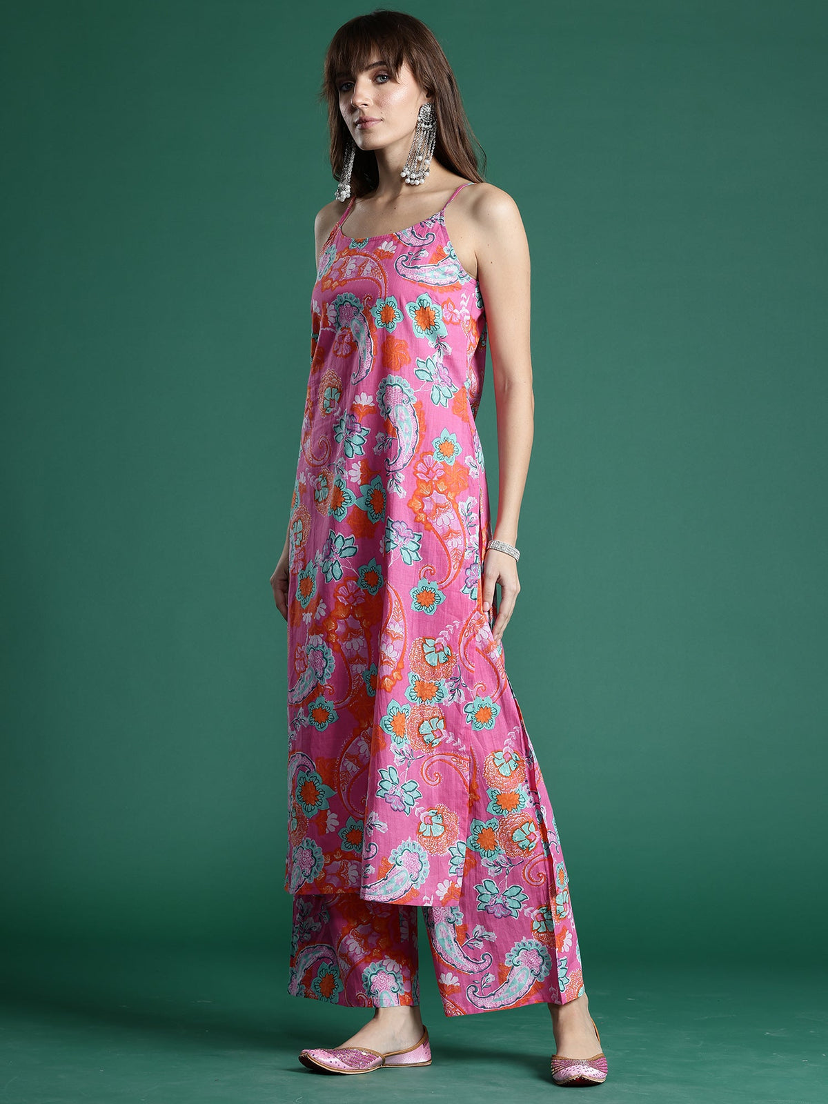 Indo Era Pink Printed Straight Kurta Palazzos set | Grocsy