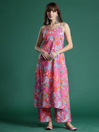 Indo Era Pink Printed Straight Kurta Palazzos set | Grocsy