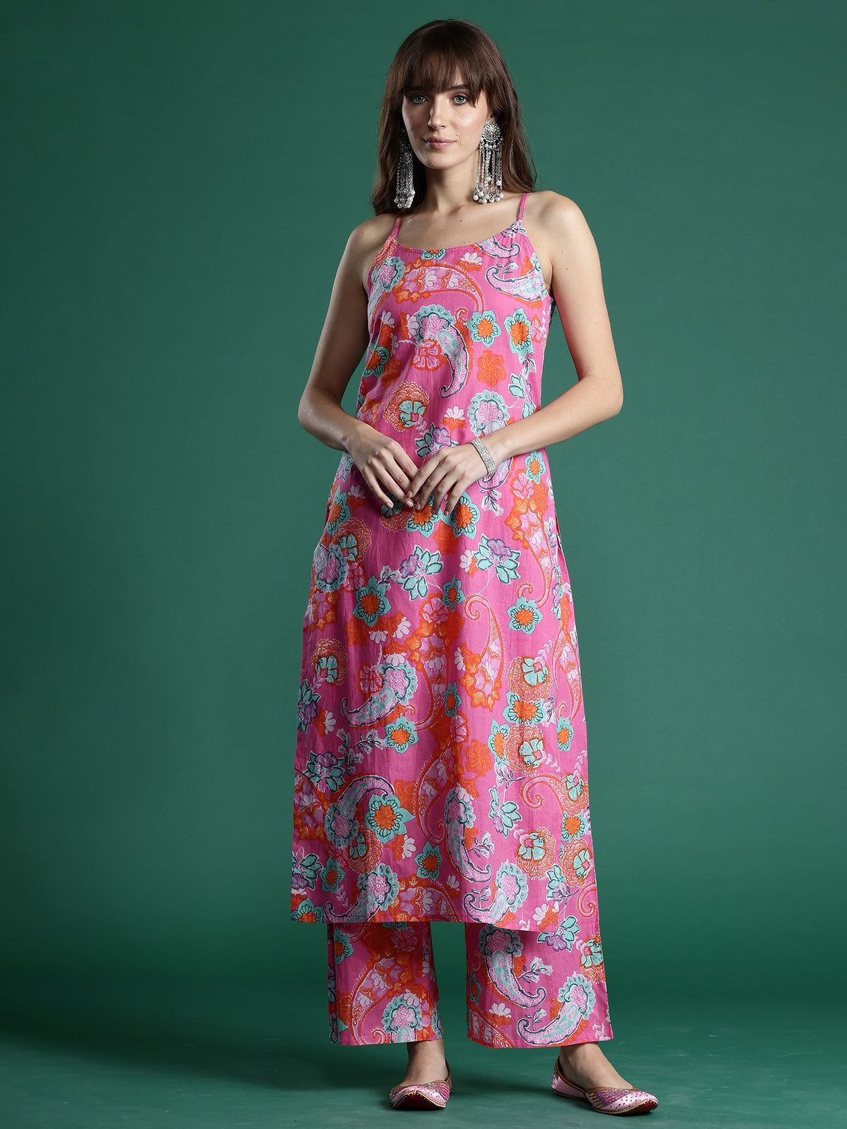 Indo Era Pink Printed Straight Kurta Palazzos set | Grocsy