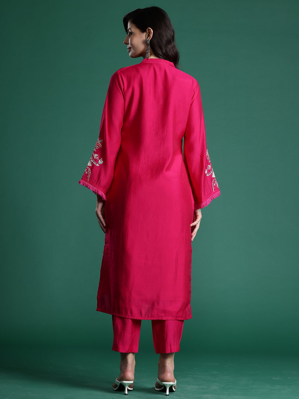 Indo Era Pink Self Design Straight Kurta Trousers set | Grocsy