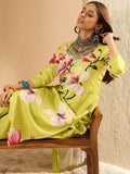 Indo Era Olive Printed Straight Kurta Trousers Set | Grocsy