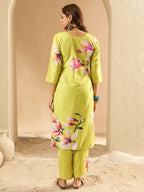Indo Era Olive Printed Straight Kurta Trousers Set | Grocsy