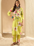Indo Era Olive Printed Straight Kurta Trousers Set | Grocsy