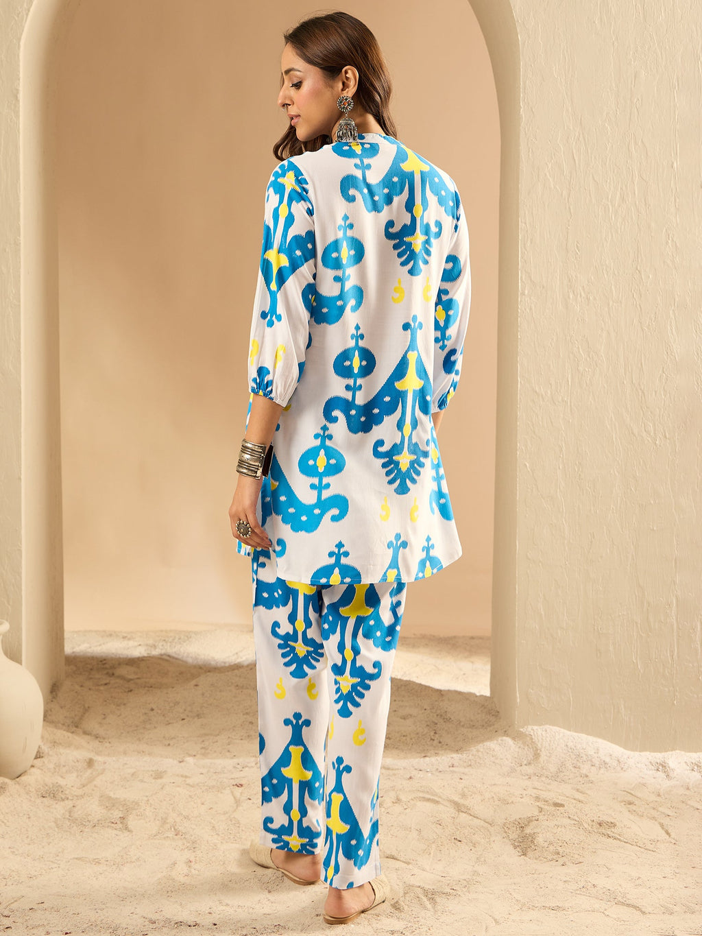 Indo Era White Printed Straight Kurta Trousers set | Grocsy