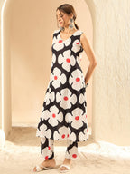 Indo Era Black Printed A-Line Kurta Trousers set | Grocsy