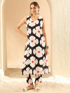 Indo Era Black Printed A-Line Kurta Trousers set | Grocsy