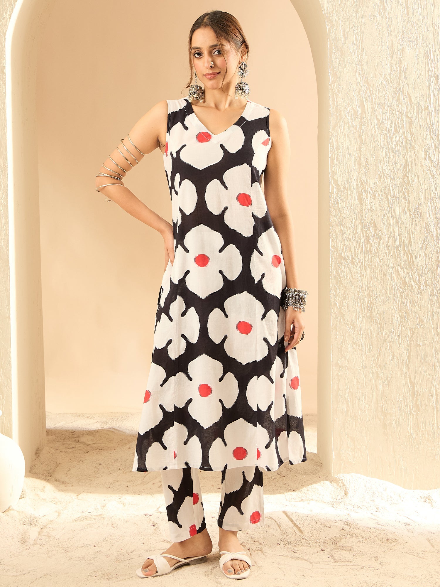Indo Era Black Printed A-Line Kurta Trousers set | Grocsy