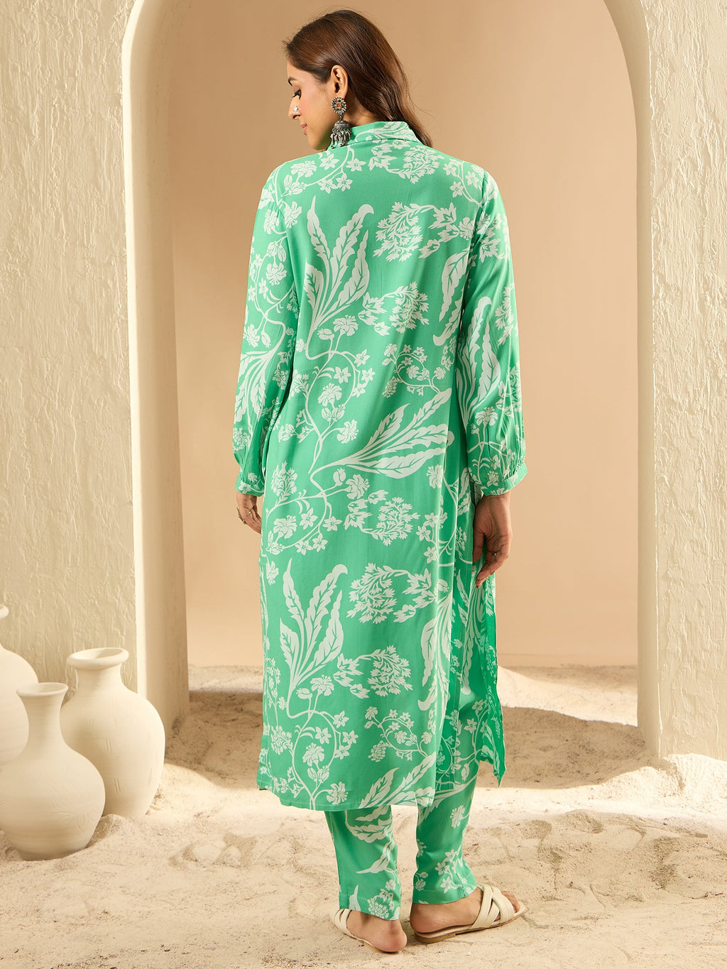 Indo Era Green Printed Straight Kurta Trousers set | Grocsy