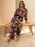 Indo Era Blue Printed Straight Kurta Palazzos Set | Grocsy