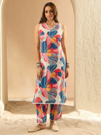 Indo Era White Printed Straight Kurta Trousers set | Grocsy