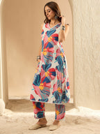 Indo Era White Printed Straight Kurta Trousers set | Grocsy