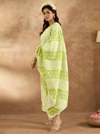Indo Era Green Woven Design Straight Kurta Trousers With Dupatta set | Grocsy