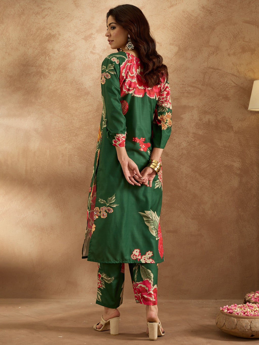 Indo Era Green Printed Straight Kurta Trousers Set | Grocsy