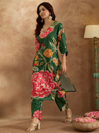 Indo Era Green Printed Straight Kurta Trousers Set | Grocsy
