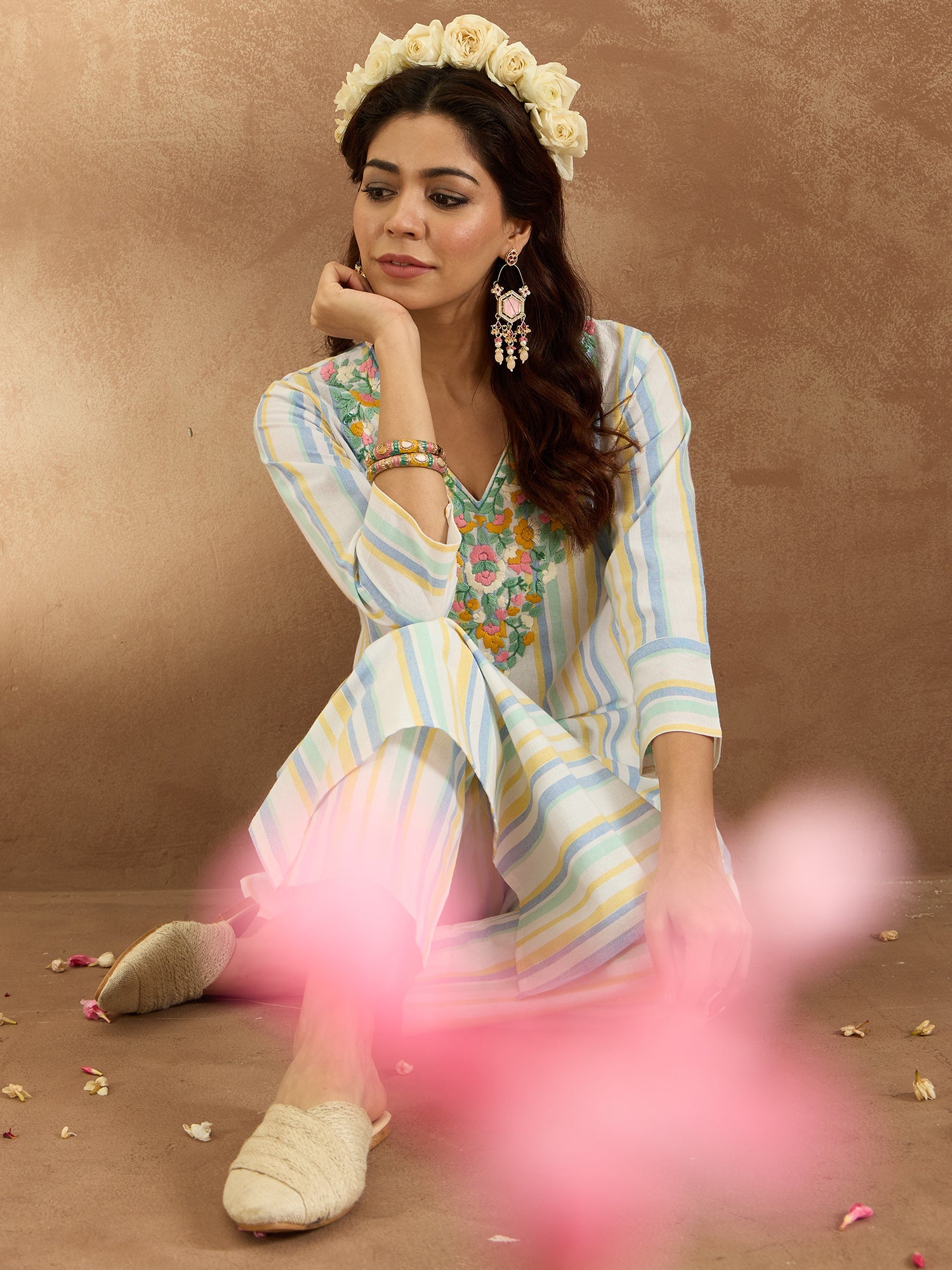 Indo Era Multi Embroidered Straight Kurta Trousers Set | Grocsy