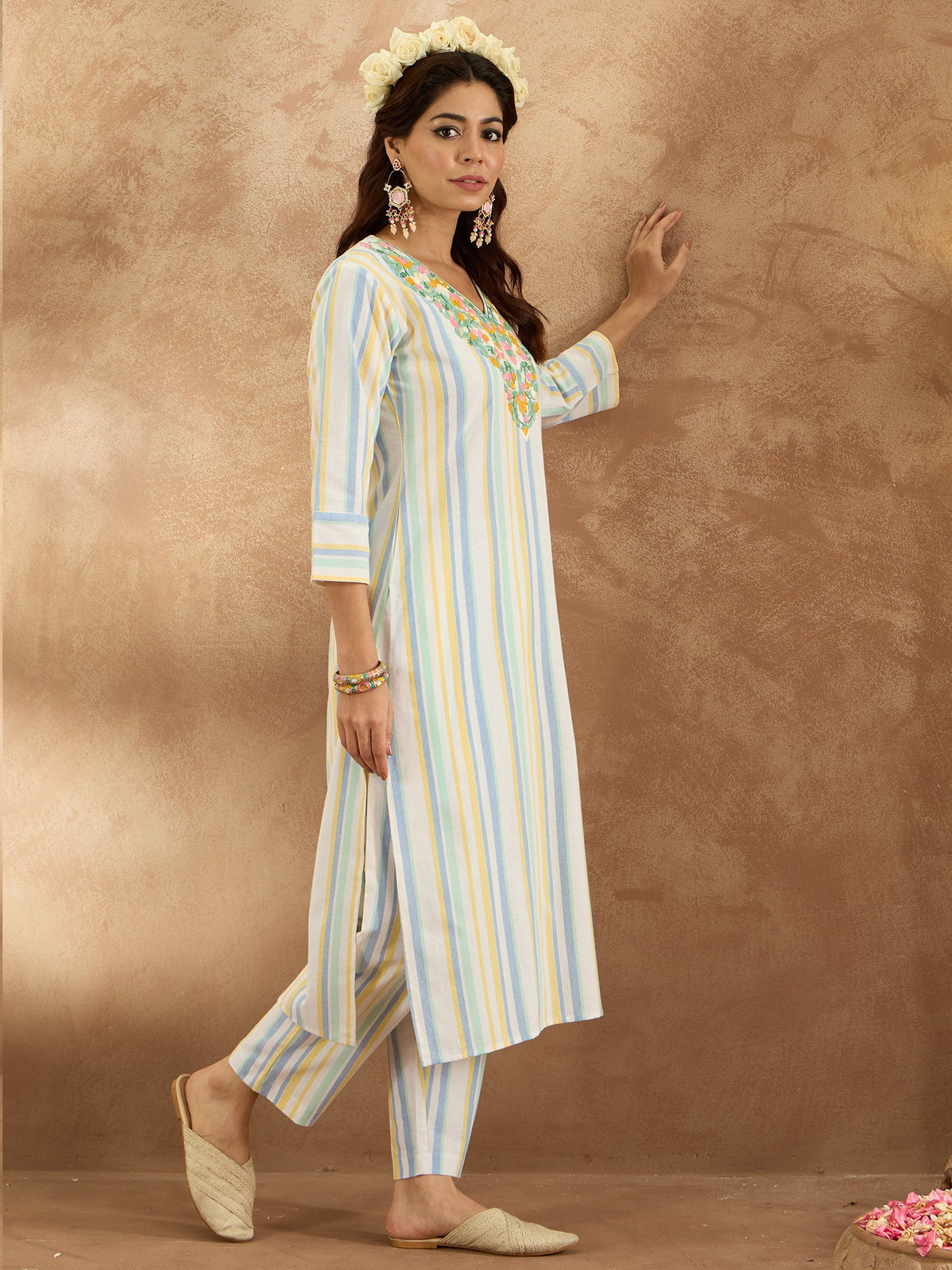 Indo Era Multi Embroidered Straight Kurta Trousers Set | Grocsy