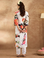 Indo Era White Printed Straight Kurta Trousers Set | Grocsy