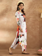 Indo Era White Printed Straight Kurta Trousers Set | Grocsy
