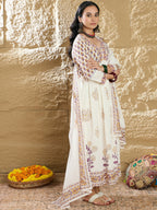 Indo Era White Printed A-Line Kurta Trousers With Dupatta Set | Grocsy