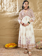 Indo Era White Printed A-Line Kurta Trousers With Dupatta Set | Grocsy