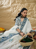 Indo Era White Printed A-Line Kurta Trousers With Dupatta Set | Grocsy
