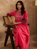 Indo Era Pink Embroidered A-Line Kurta Trousers Set | Grocsy