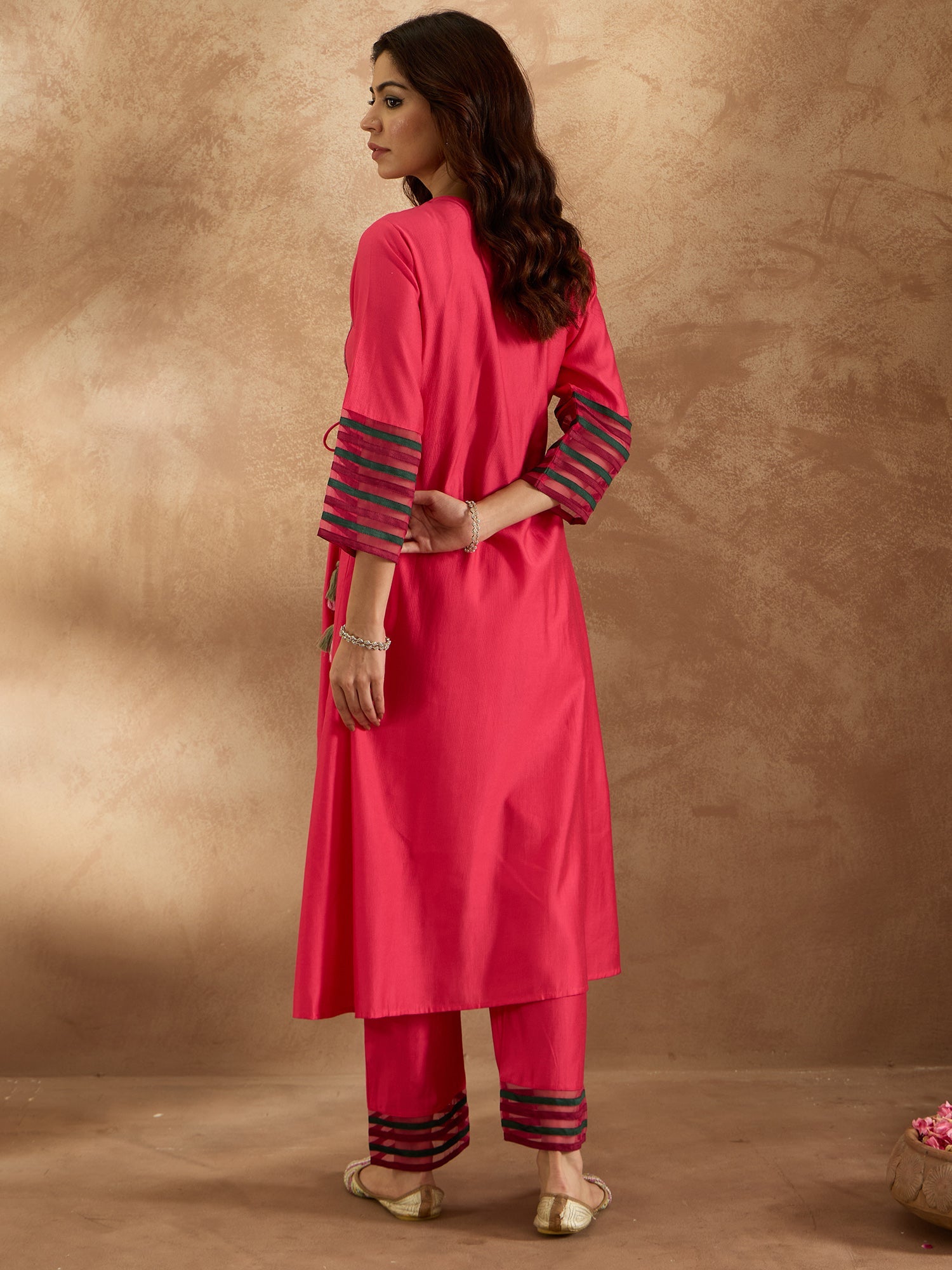 Indo Era Pink Embroidered A-Line Kurta Trousers Set | Grocsy