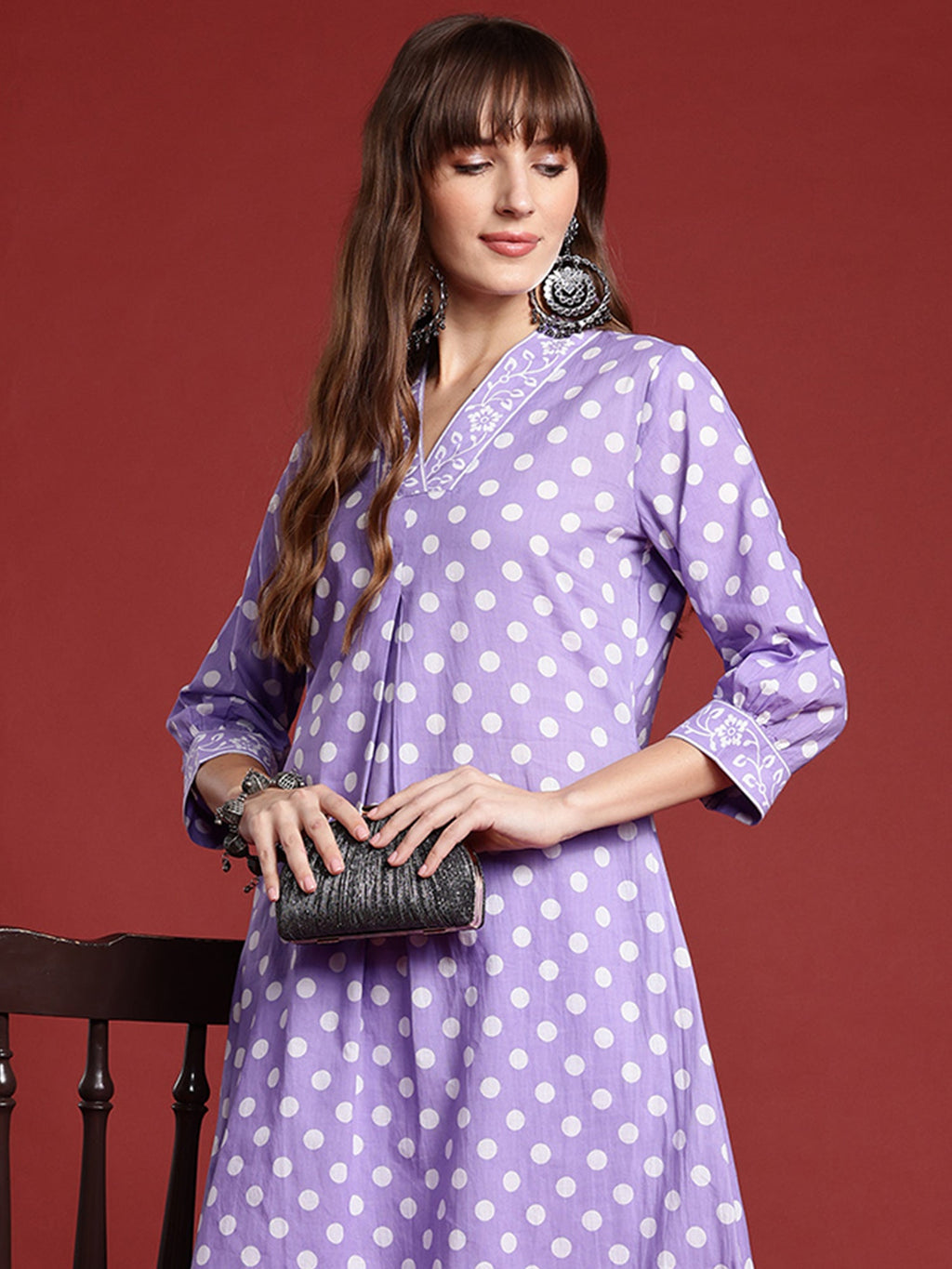 Indo Era Lavender Printed A-Line Kurta Trousers set | Grocsy