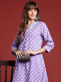 Indo Era Lavender Printed A-Line Kurta Trousers set | Grocsy