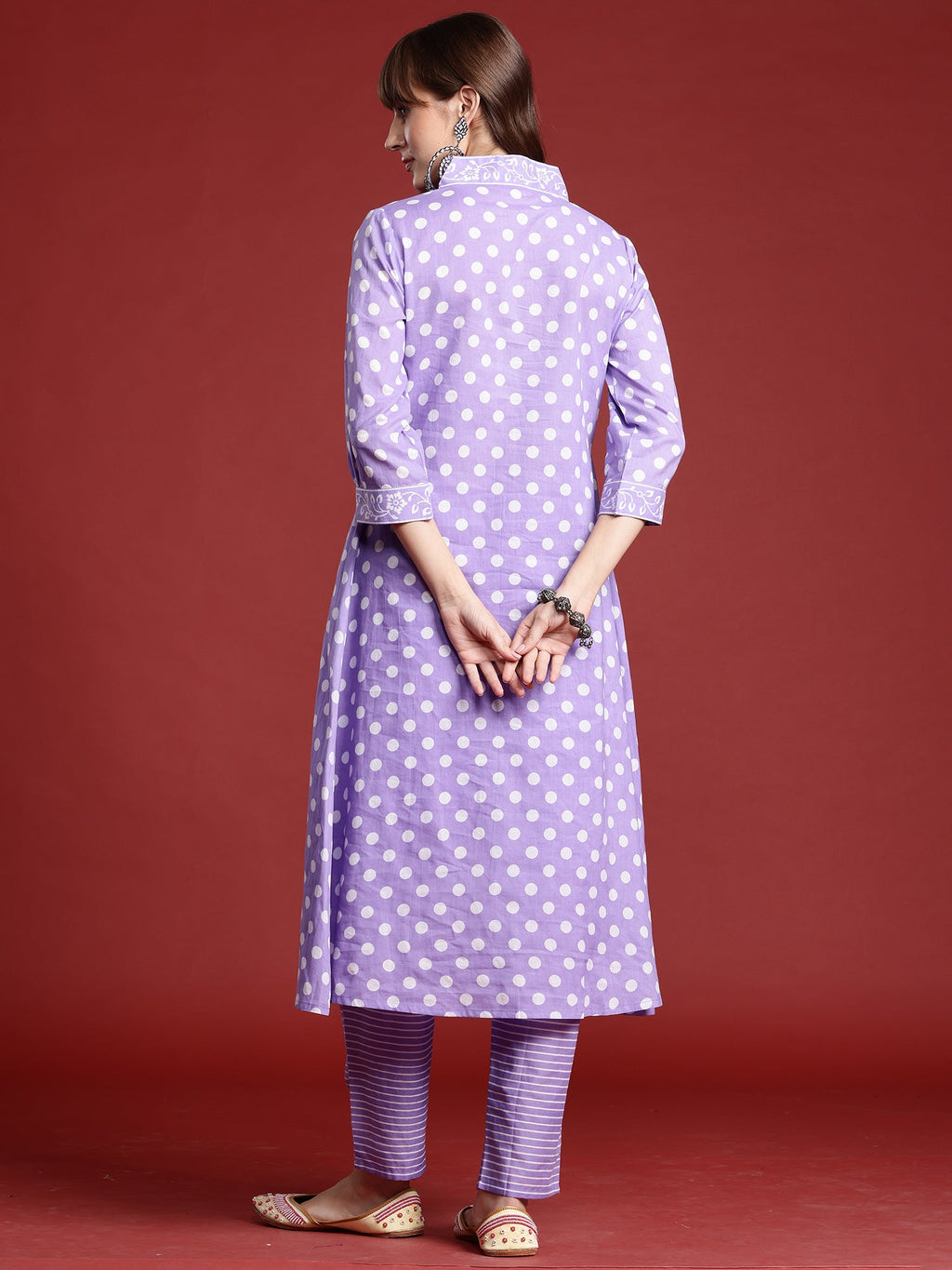 Indo Era Lavender Printed A-Line Kurta Trousers set | Grocsy