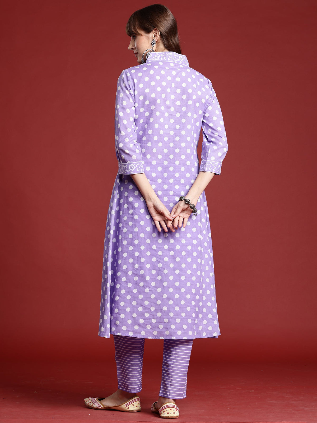 Indo Era Lavender Printed A-Line Kurta Trousers set | Grocsy