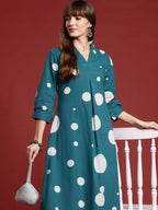 Indo Era Teal Printed A-Line Kurta Trousers set | Grocsy