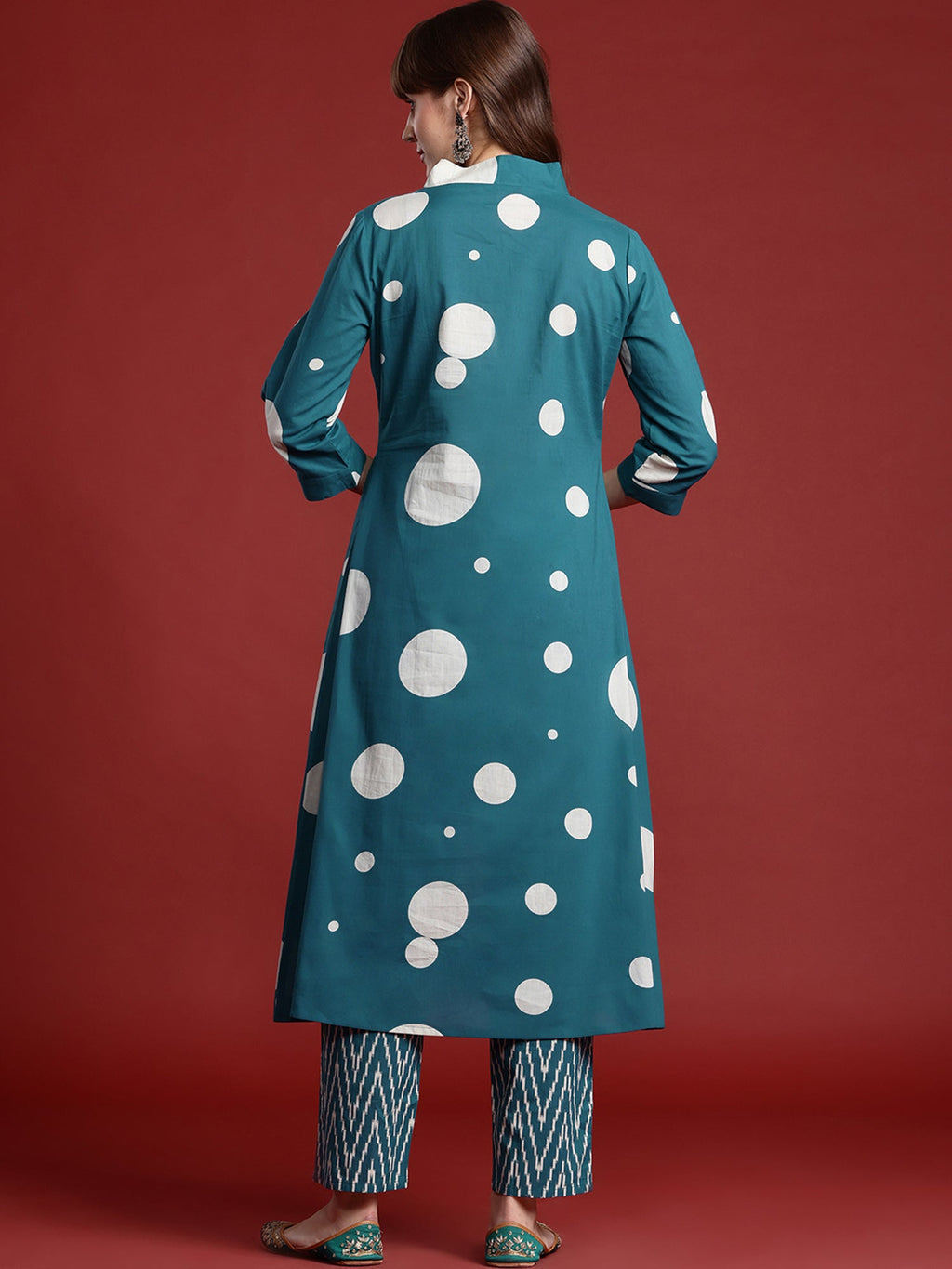Indo Era Teal Printed A-Line Kurta Trousers set | Grocsy
