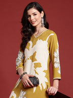 Indo Era Mustard Printed A-Line Kurta Salwar set | Grocsy