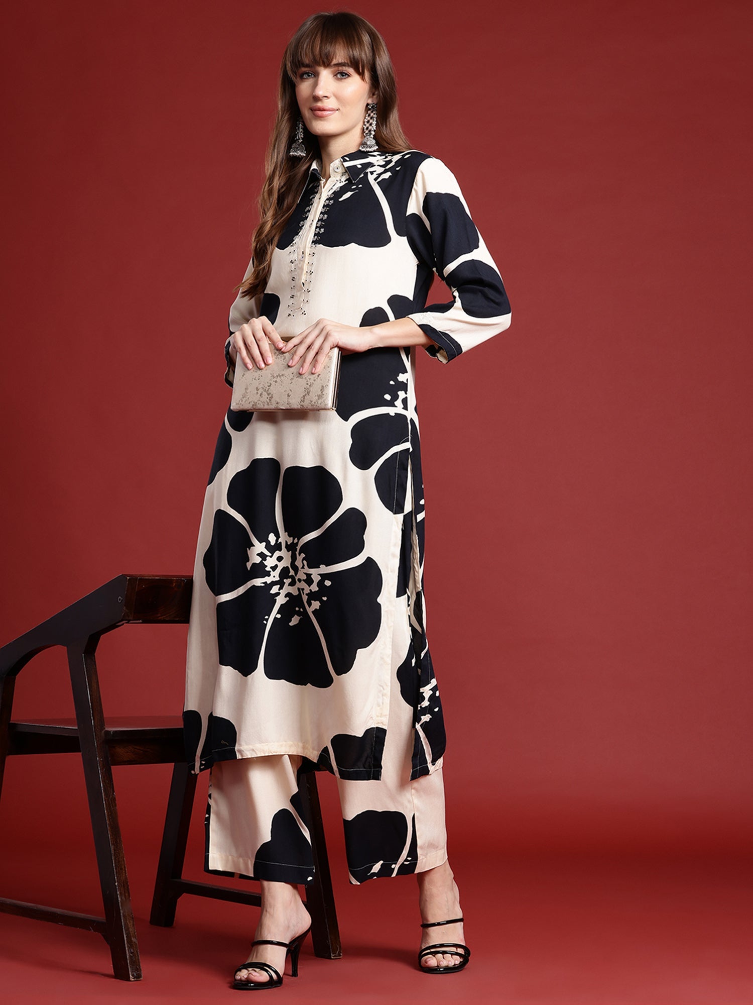 Indo Era Off White Printed Straight Kurta Palazzos Set | Grocsy