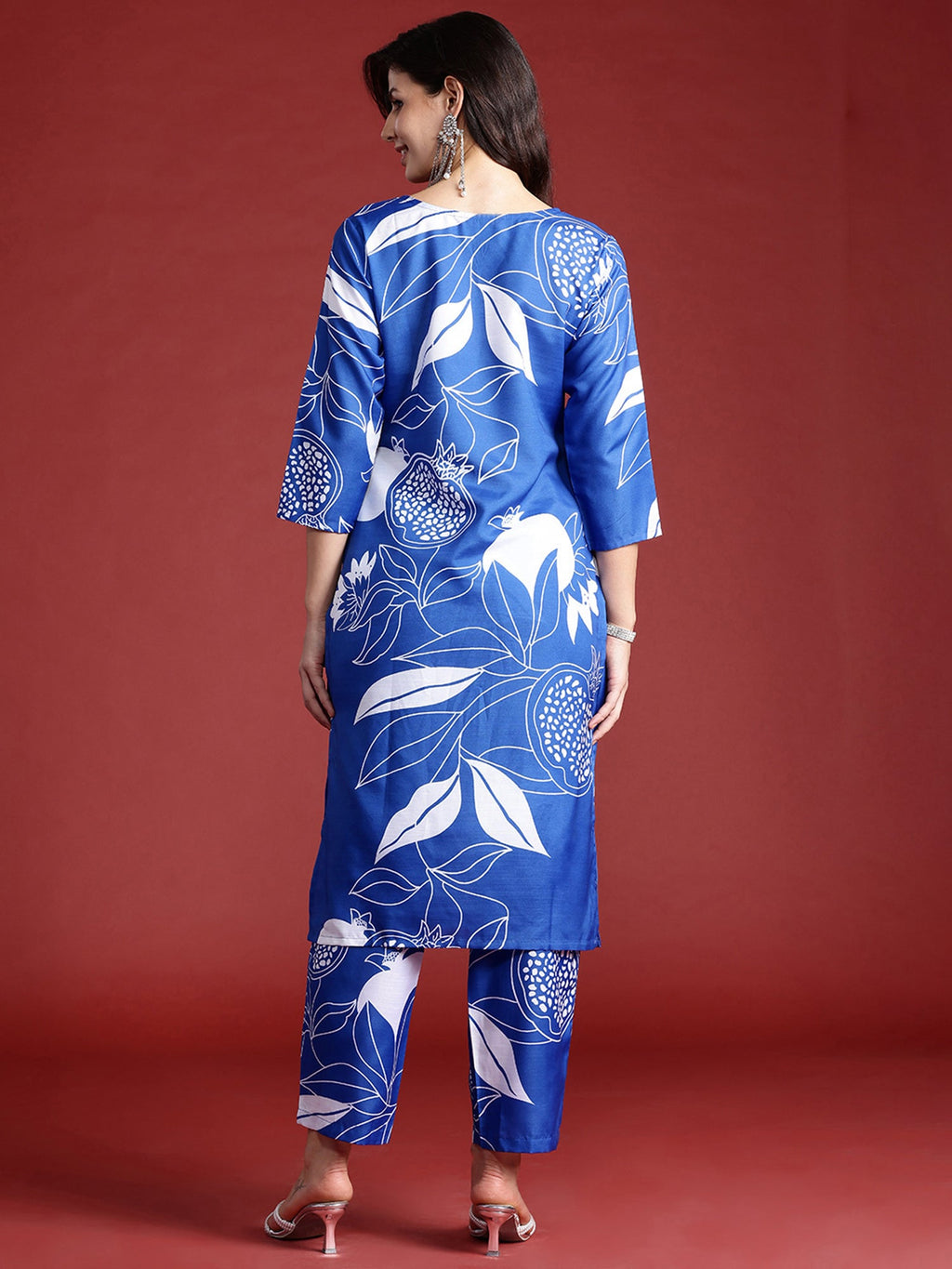 Indo Era Blue Printed Straight Kurta Trousers Set | Grocsy