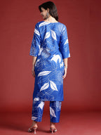 Indo Era Blue Printed Straight Kurta Trousers Set | Grocsy