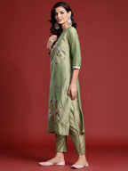 Indo Era Green Embroidered Straight Kurta Trousers set | Grocsy