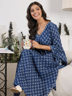 Indo Era Blue Printed A-Line Kurta Trousers set | Grocsy
