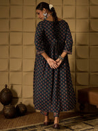 Indo Era Teal Printed A-Line Kurta Trousers set | Grocsy