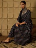 Indo Era Teal Printed A-Line Kurta Trousers set | Grocsy