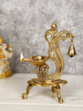 CraftVatika Gold-Toned Brass Handmade Decorative Peacock Design Diya with Bell & Stand | Grocsy