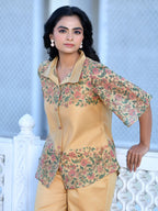 Vaasva Women's Cream Henna Linen Digital Printed Cord Set | Grocsy