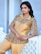 Vaasva Women's Cream Henna Linen Digital Printed Cord Set | Grocsy