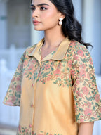 Vaasva Women's Cream Henna Linen Digital Printed Cord Set | Grocsy