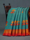 Sea Blue Colour With Tomato Red Blouse Cotton Brasso Saree By Gayathri Reddy Designer Studio | Grocsy